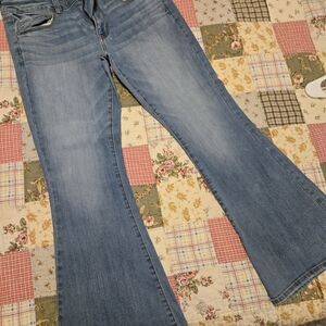 Size 12 Short American Eagle Outfitters Boho Artist Light Blue Flare Jeans